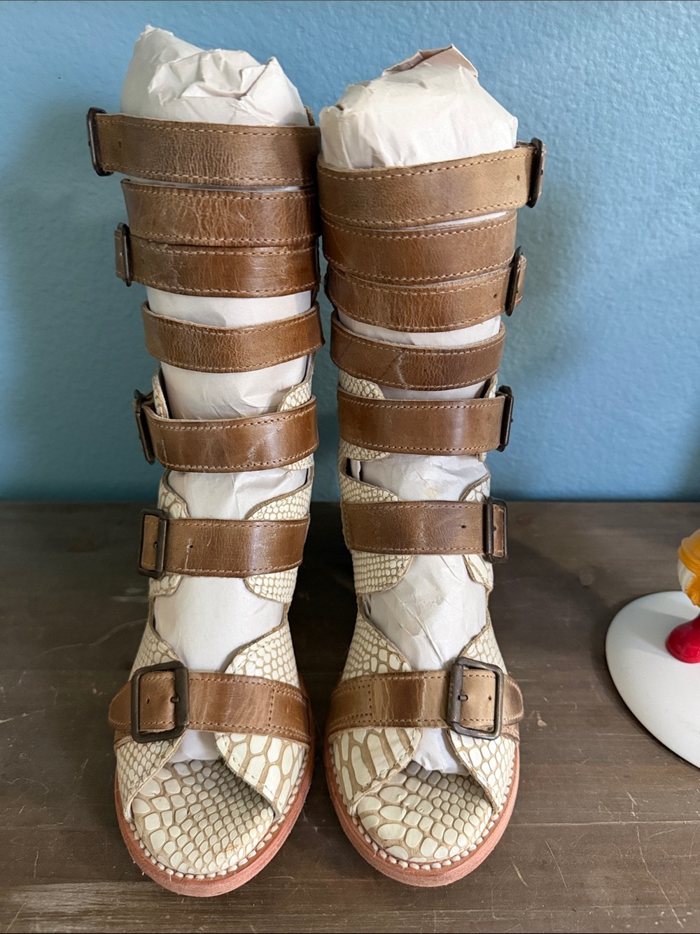 Freebird by Steven Brown and Cream Lace-Up Gladiator Boots